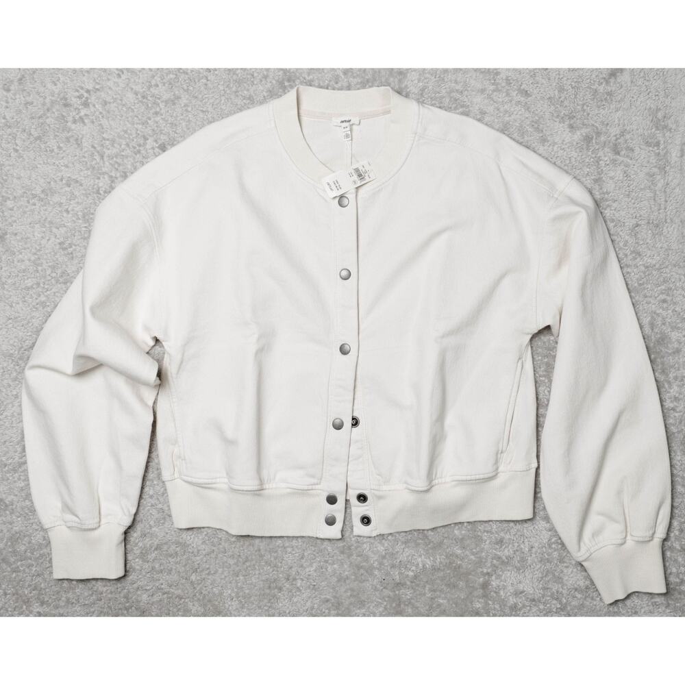 Aerie Soft Landing Cream Denim Bomber Jacket Womens Size M NWT